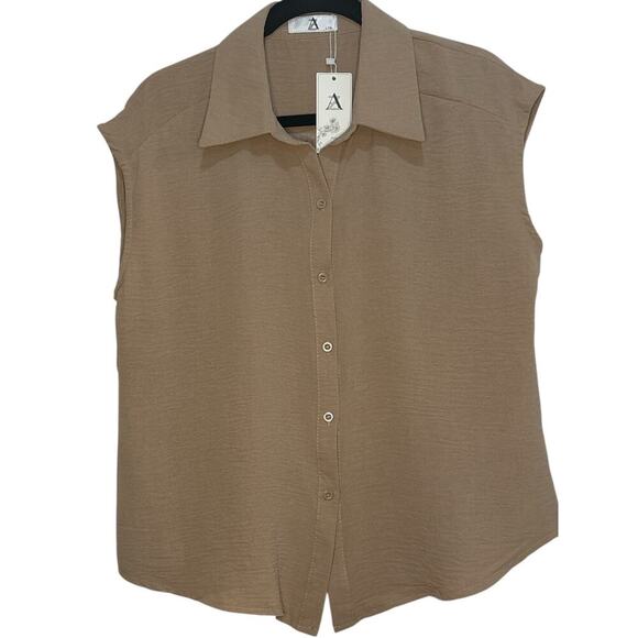 NWT Beige Two-Piece Pant Set • Blouse + Wide-Leg Pants • Size L - Picture 3 of 6